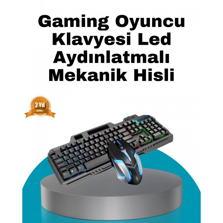 Mekanik Oyuncu Seti – LED Işıklandırma ve Ergonomik Mouse