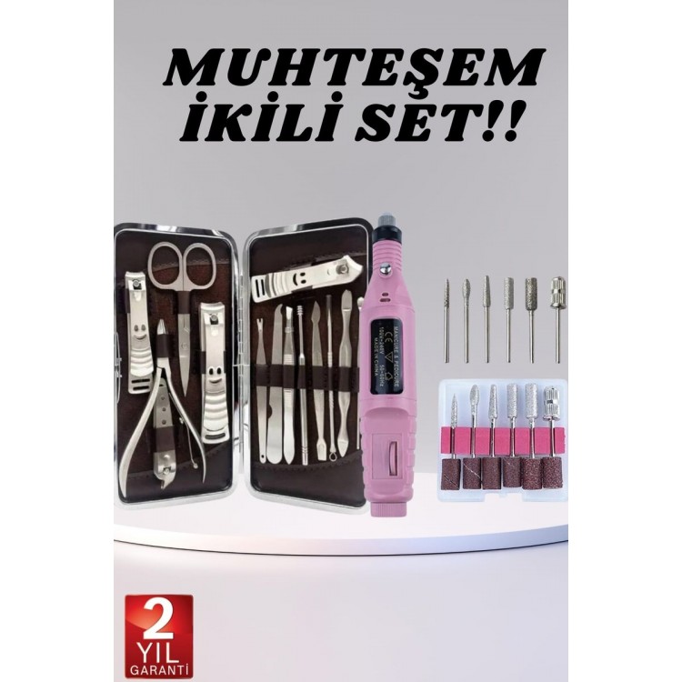 Electric Manicure Pedicure Set Double Set 12 PiecesNail Care File Denture Removal