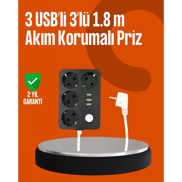 4-pin Socket with 3 USB Ports with Surge Protection 4.1A Fast Charging