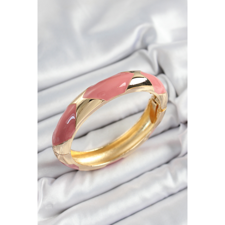 Pirinç Pembe Mineli Baklava Model Gold Renk Kadın Kelepçe 5886