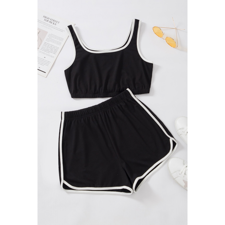 Kadın Siyah Askılı Crop Top ve Şortlu Gecelik Takım H110560