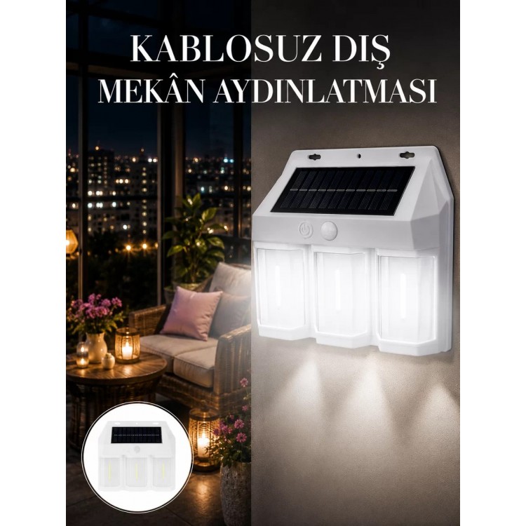 Dış Mekan Solar Duvar Lambası – 120° Hareket Algılama 3 Işık Modu Yeni Nesil