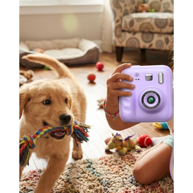 HD Ekranlı Çocuk Fotoğraf Makinesi Video Kayıt ve Baskı Kağıdı Kalem Hediyeli