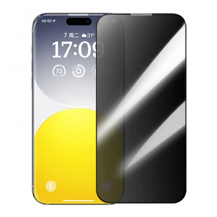 Baseus Crystal iPhone 15 Privacy Full Protection TemperedGlass Screen Protector 2 Piece Set-(5775)