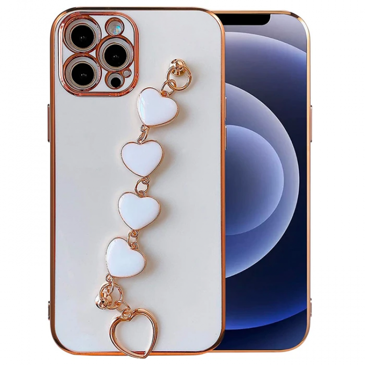 Ally iPhone 13 Pro Max 6.7inch CaseLuxury Silicone Strap Case with Heart Bracelet Holder - (5775)