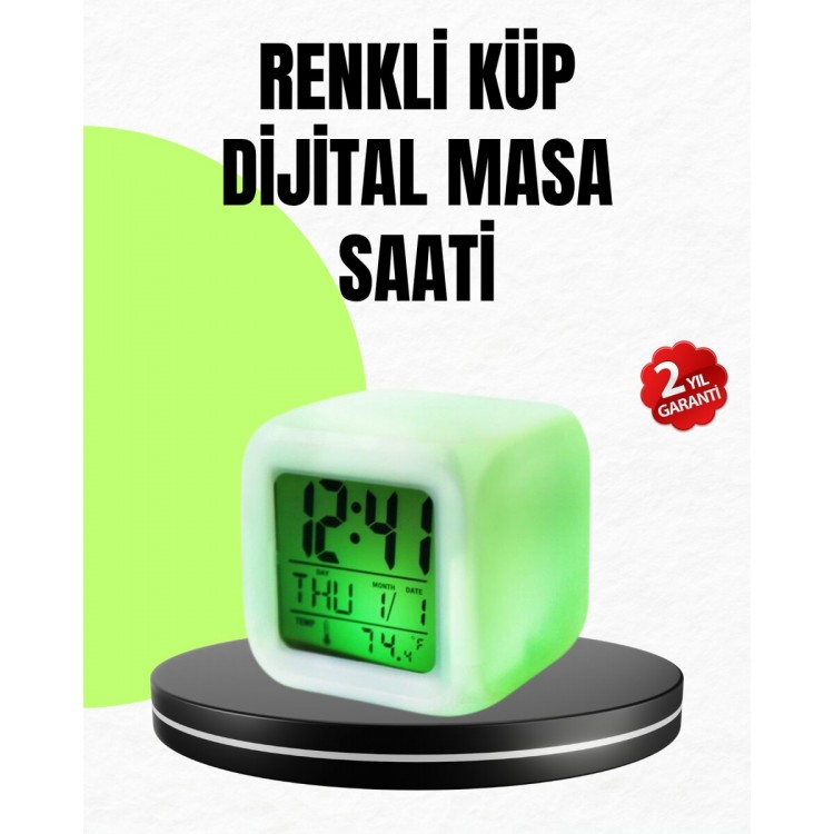 Gece Lambası Fonksiyonlu Renk Değiştiren LED Küp Dijital Saat
