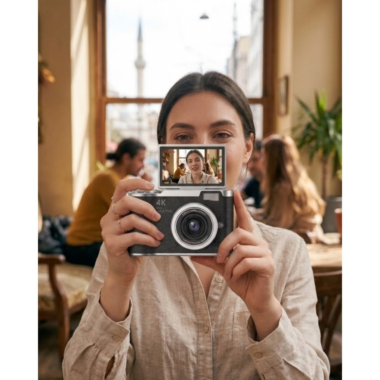 48 MP Kompakt Dijital Kamera 4K Video 8X Zoom ve Flip Ekran Selfie Vlog Uyumlu