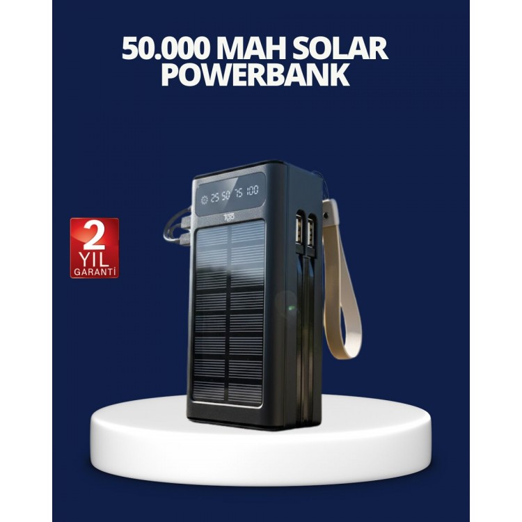 Güneş Panelli Powerbank LED Işıklı Taşınabilir Şarj Cihazı