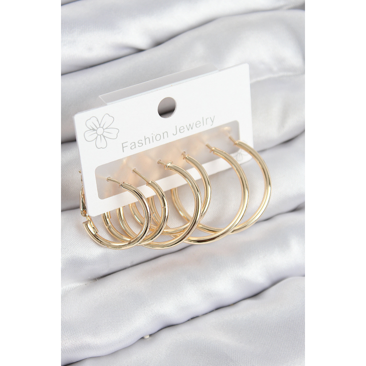 Pirinç Halka Model Gold Renk Kadın Set Küpe 5886