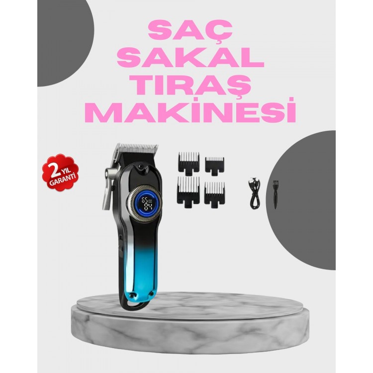 Profesyonel Saç Kesme Makinesi – 2000 mAh Şarjlı LCD Ekranlı