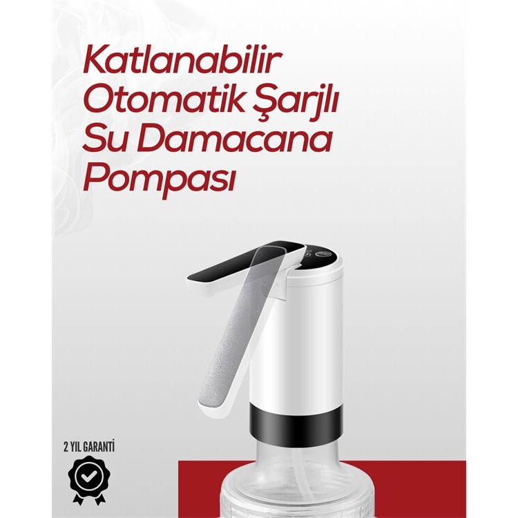 8000 mAh USB Şarjlı Su Pompası | Tek Tuşla Başlat/Durdur | Cam Damacana Uyumlu | Enerji Tasarruflu 4W Güç