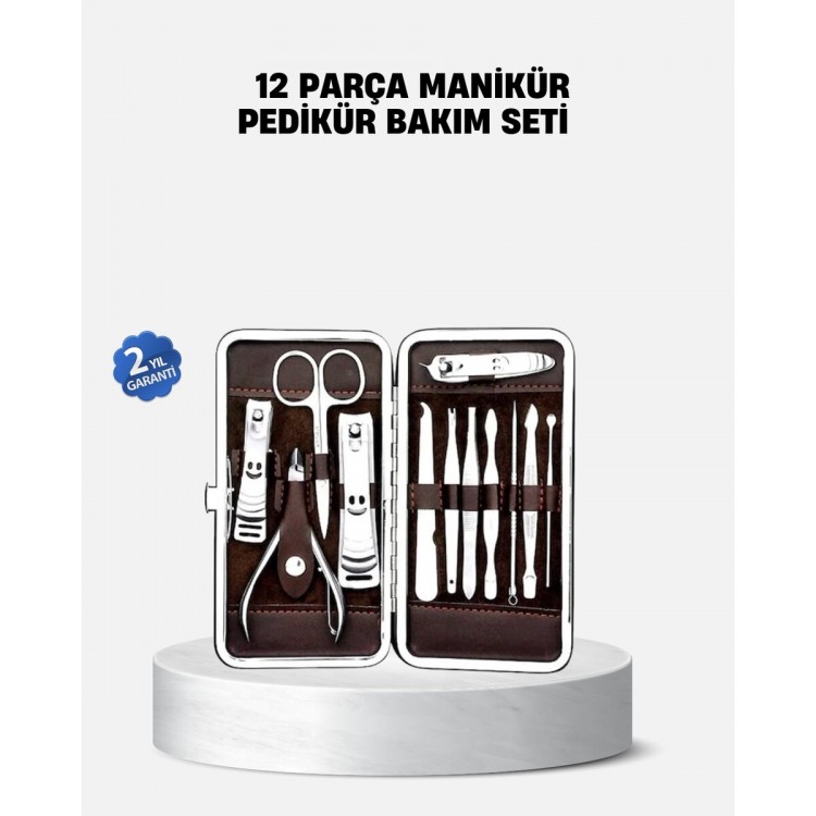 12 Pieces Manicure Pedicure Care with Special Leather BagSet Stainless Steel