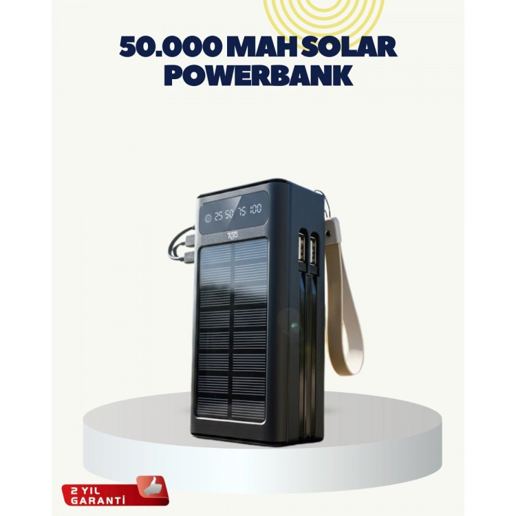 LED Aydınlatmalı Güneş Panelli Powerbank Seyahat ve Kamp İçin