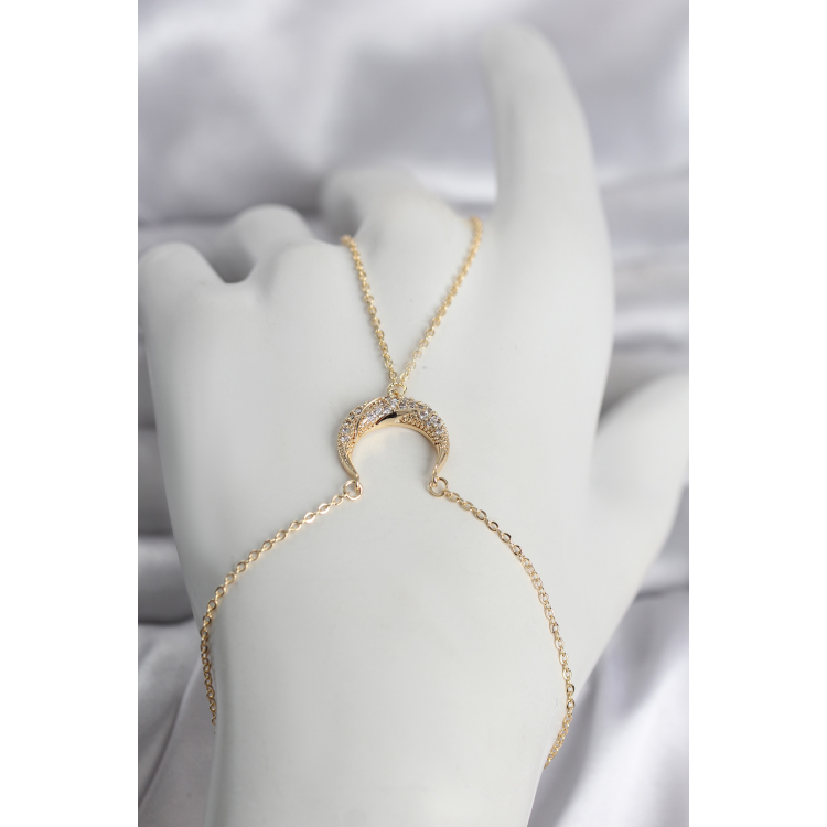 Pirinç Gold Renk Hilal Model Zirkon Taşlı Kadın Şahmeran 5886