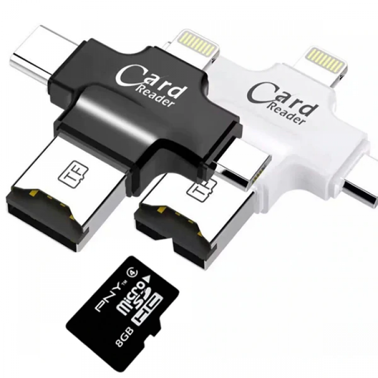 Card Reader 4in1 Type-C- iPhone Lightning-MicroUsb Memory Card Reader-(5775)