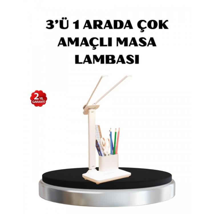 Kalemlik ve Telefon Standlı Masa Lambası – Kısılabilir LED Işık Göz Dostu Tasarım