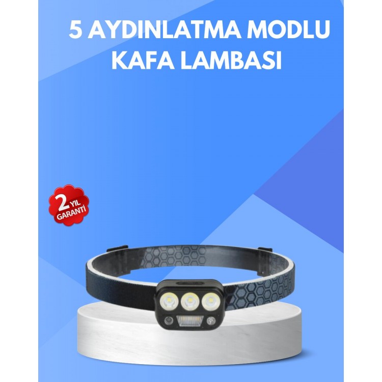 300 Lümen Sensörlü LED Kafa Lambası USB Şarjlı SOS Modlu