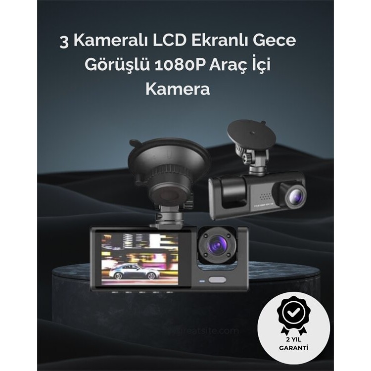1. Full HD Dash Cam with 3 Cameras –100% Coverage with Front Inner and Rear Vision