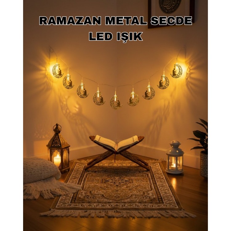 Ay ve Secde Tasarımlı Sıcak Beyaz LED Ramazan Işığı