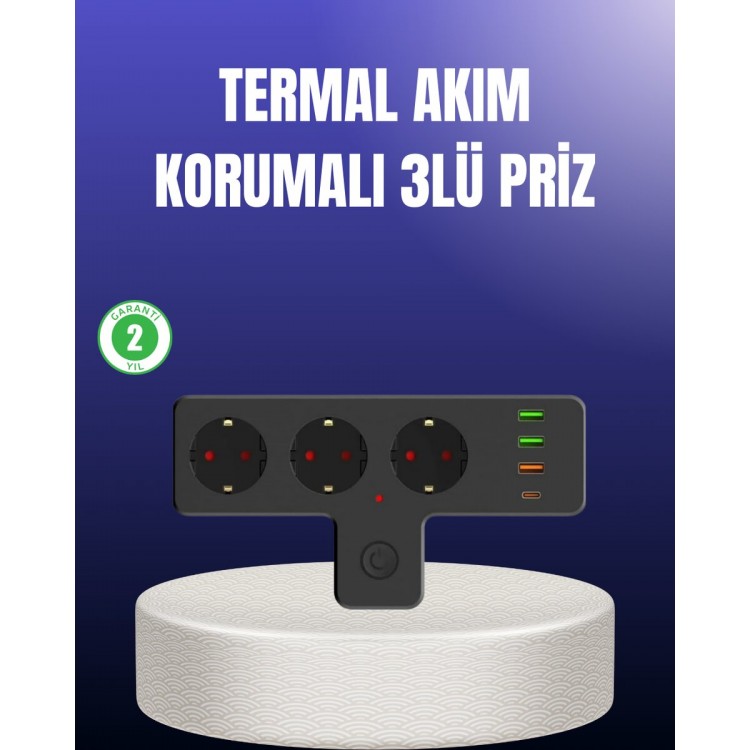 USB ve Type-C Portlu Anahtarlı Çoklu Priz Güç Ünitesi
