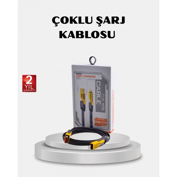 USB-C USB-A 4’ü 1 Arada Örgülü Kablo 65W Hızlı Şarj Metal Uç Dayanıklı