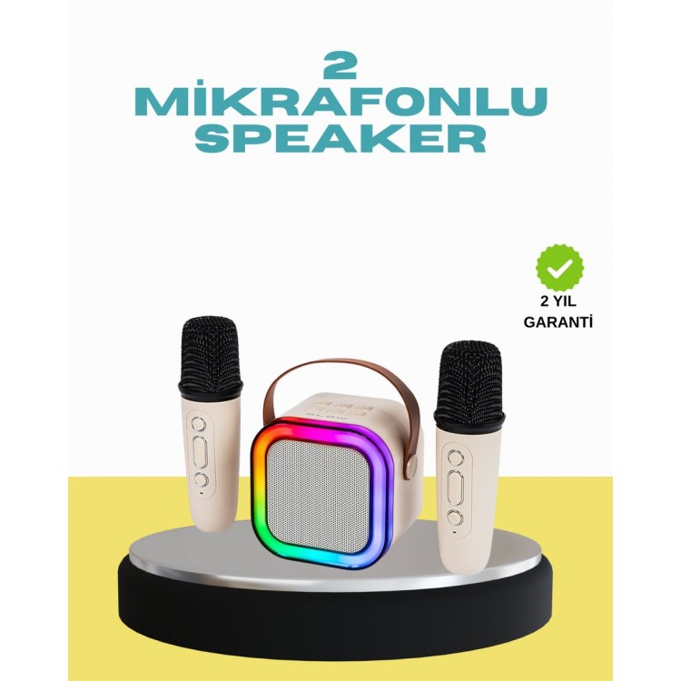 LED Işıklı Taşınabilir Karaoke Hoparlör – USB & AUX Girişli