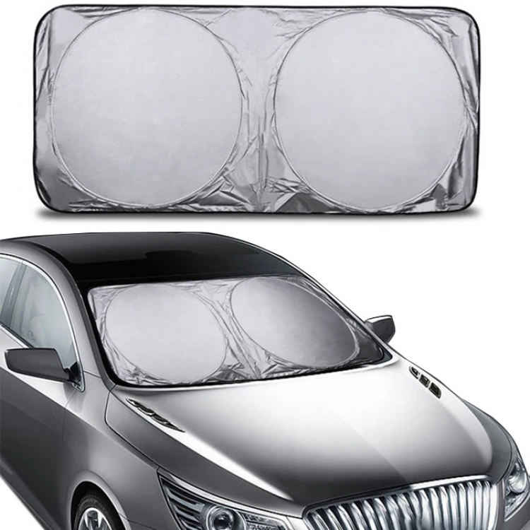 Vehicle Auto Windshield Double Circle Silver PlatedSun Shield Tarpaulin-(5775)