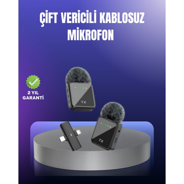 Vlog Podcast ve Röportajlar İçin Kablosuz Çift Yaka Mikrofon