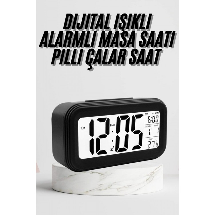 Digital Table Clock Thermometer Calendar LED Display Battery PoweredHome Office Desk