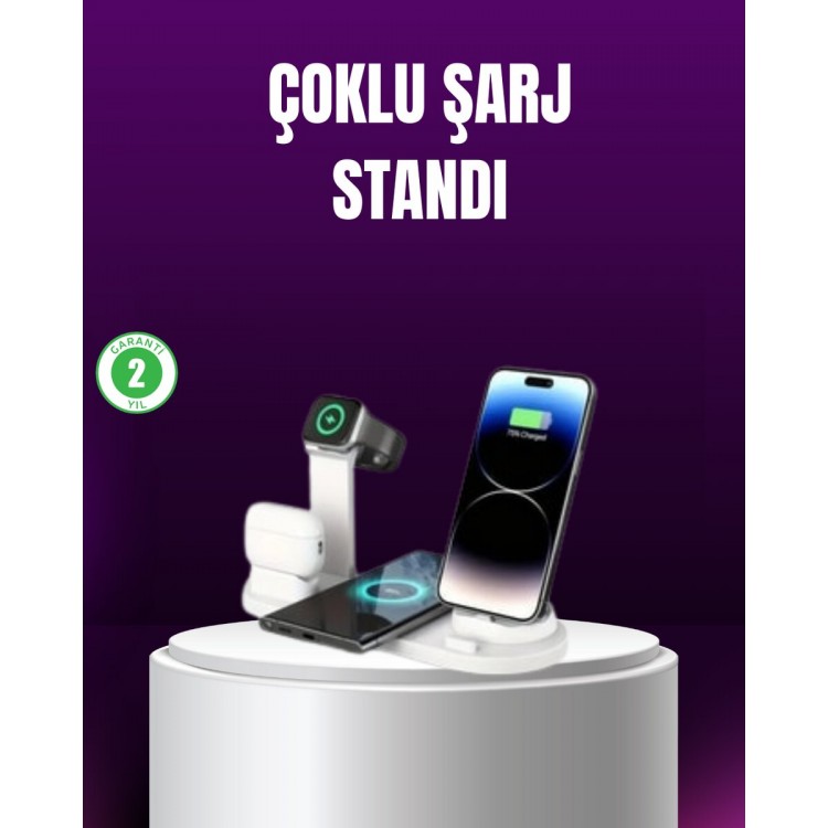 15W Hızlı Şarj Destekli 4’ü 1 Arada Kablosuz Şarj İstasyonu