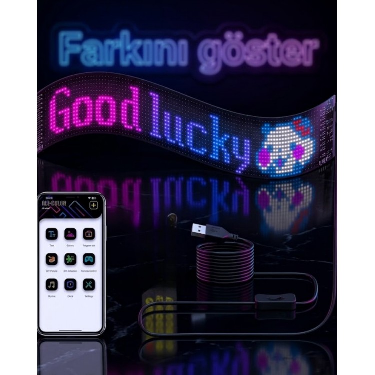 16x96 RGB LED Matrix Panel 60 cm Esnek Yapı Uygulama Kontrollü Kayan Yazı Ekranı