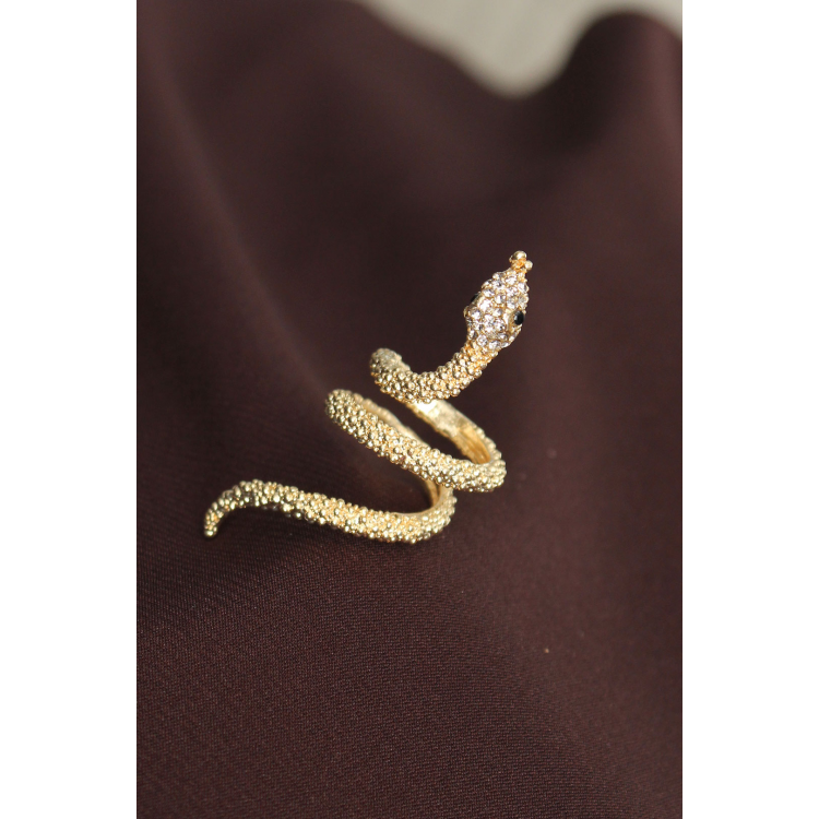 Ayarlanabilir Gold Renk Zirkon Taşlı Yılan Yüzük 5886