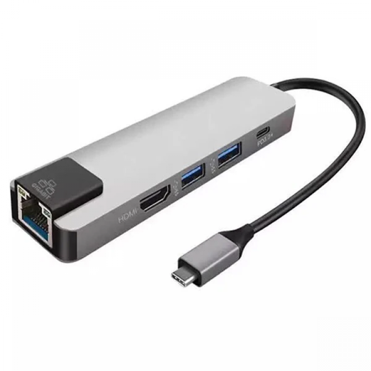 ALLY 5IN1 USB 3.1 Type C ToHDMI 2xusb 3.0 RJ45 Ethernet Converter Adapter-(5775)