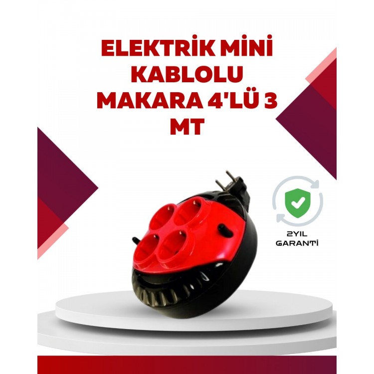 Kırmızı Renk 3 Metre 4’lü Kablolu Priz Makarası