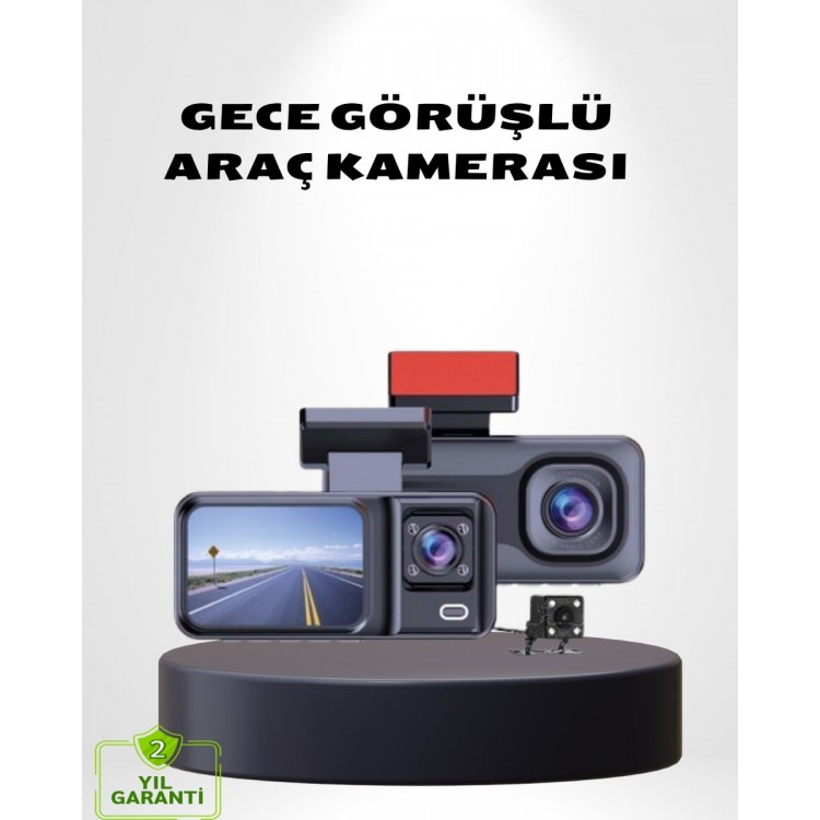 Üç Kameralı Dash Cam 170° Geniş Açılı Full HD Gece Görüşlü