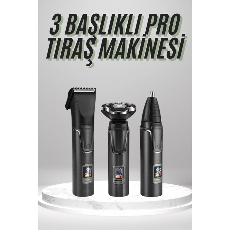 Dijital Göstergeli 3 Başlıklı Tıraş Makinesi Islak Kuru Lazer Öncesi Günlük