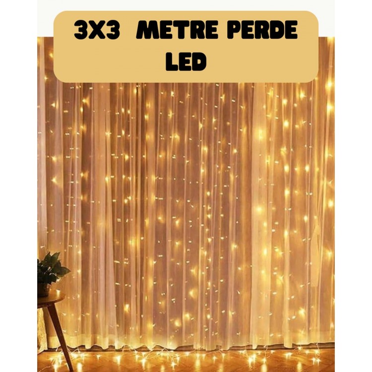 3x3 Metre Perde LED Işık Sıcak  Şelale Tasarım Dekoratif Aydınlatma