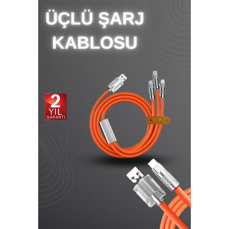 120W Fast Charging Cable Orange High Power CapacityMultiple Charging Ports