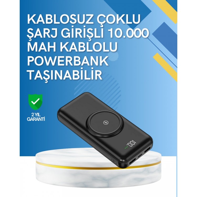 iPhone ve Android Uyumlu 10000mAh Powerbank – Hem Kablolu Hem Kablosuz