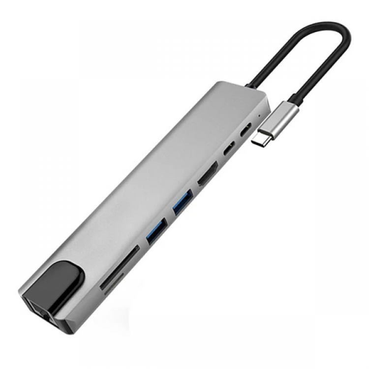 Ally 8 Port USB 8in1 3.0 Type-C HDMI 3XUSB+2 PD) RJ45 Hub Adapter MultiplexerTF SD Card-(5775)