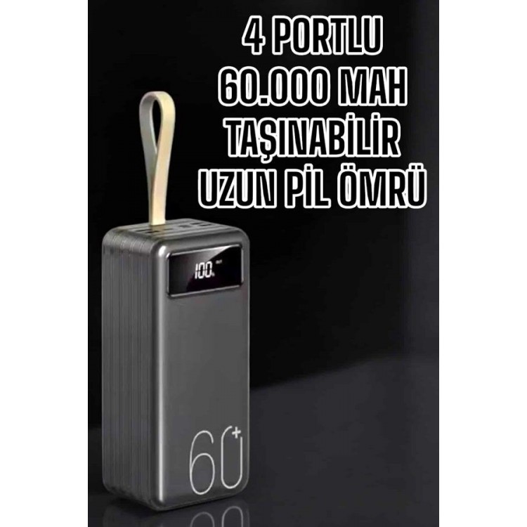 Powerbank 60.000 Mah Hızlı Şarj 4 Çıkışlı Uzun Şarj Süreli Dijital Göstergeli
