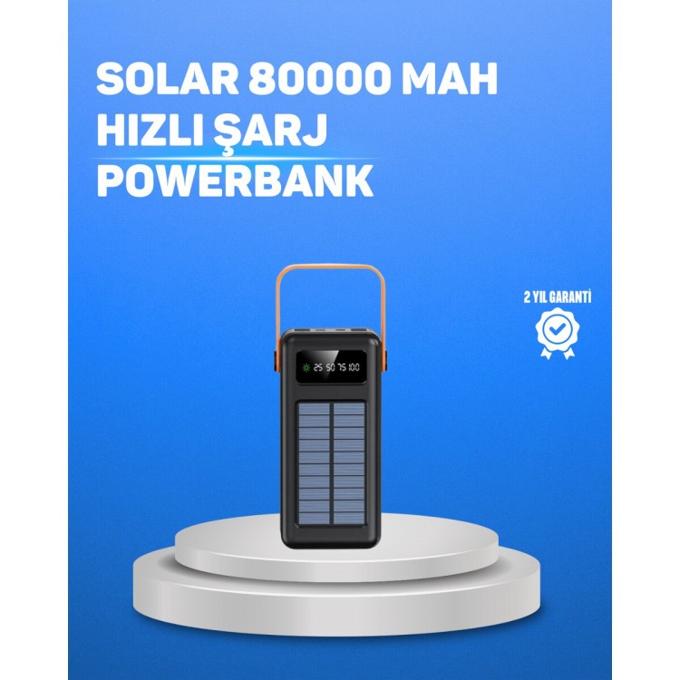 80000 mAh Yüksek Kapasiteli Powerbank Göstergeli Solar Şarj Cihazı