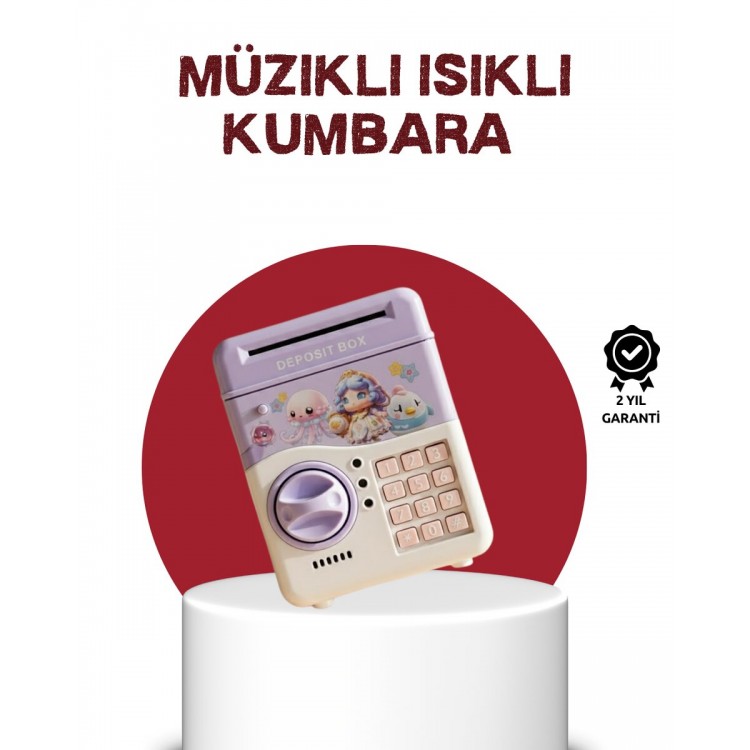 ATM Tasarımlı Şifreli Işıklı Çocuk Kumbarası Mor