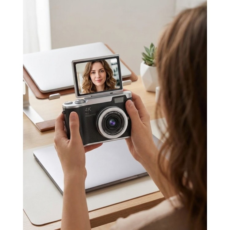 Kompakt 4K Dijital Kamera 48 MP Sensör 8X Zoom Flip Ekran Vlog ve Selfie Uyumlu