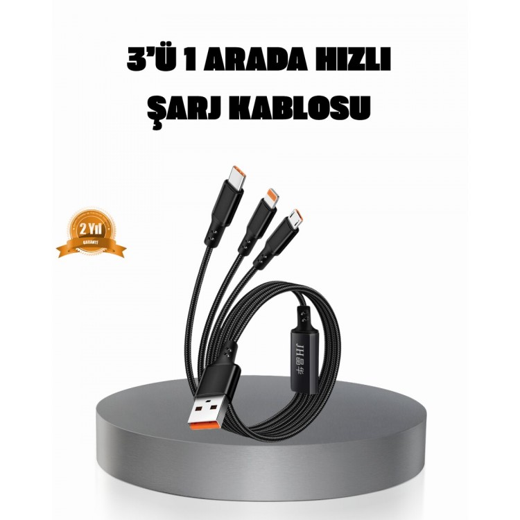 3 in 1 Charging Cable Type-C iOSAndroid Compatible Fast and Safe Charging