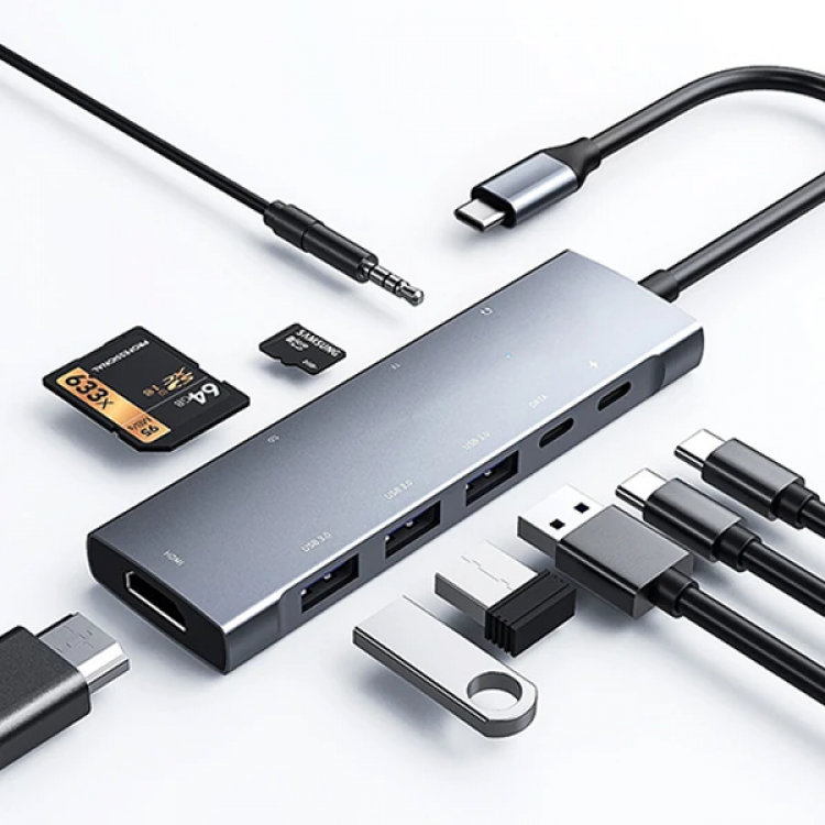 ALLY 9 in1 Type C Hub 4k 30hzHdmi Usb 3.0SdPD Adapter-(5775)