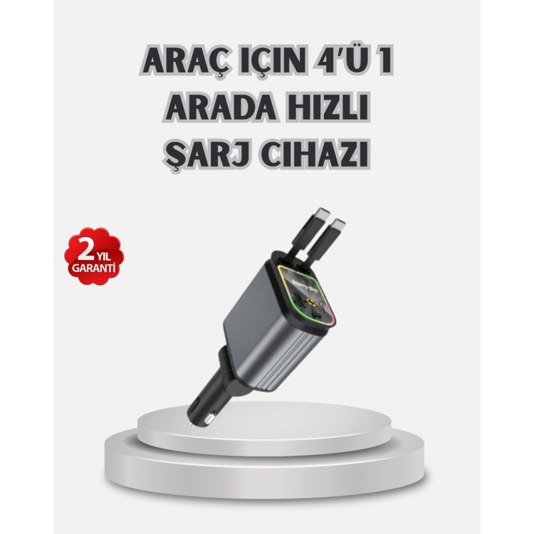 Car Charger 4 Port 66W Fast ChargingLED Light and 180° Rotatable