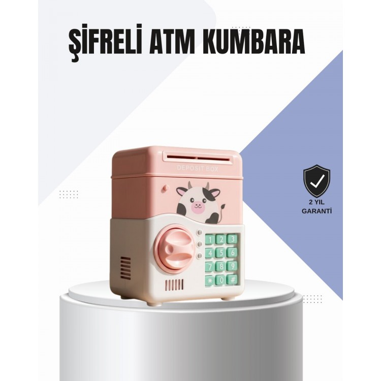 Pembe Elektronik Şifreli Otomatik Para Çeken ATM Kumbarası