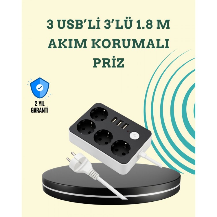 7 Cihazı Aynı Anda Destekleyen 3 USB Portlu 4’lü Priz