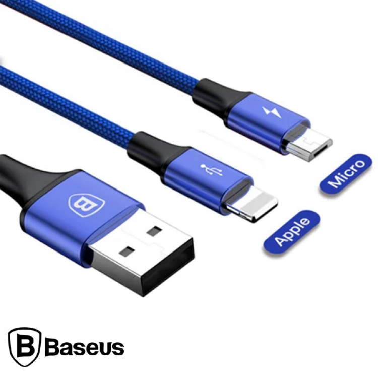 Baseus Rapid Series 2in1 iPhone + Micro USB 3.0A Usb Cable Charging 120cm-(5775)